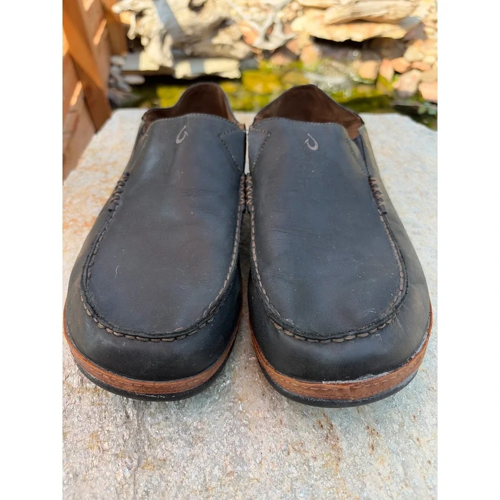Olukai Moloa Mens Leather Loafers Dark Wood Brown Slip On Shoes Size 13